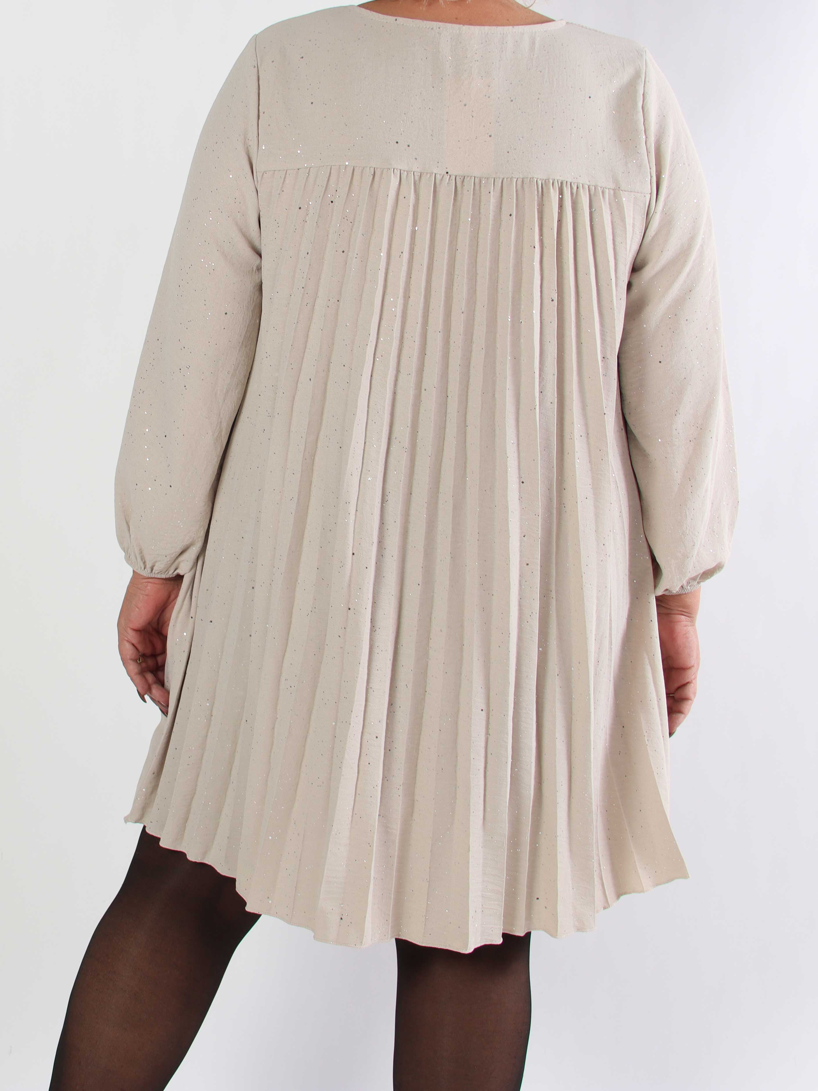 Nancy Glitter Short L/S - Plisseret plus size kjole med lommer og glimmer